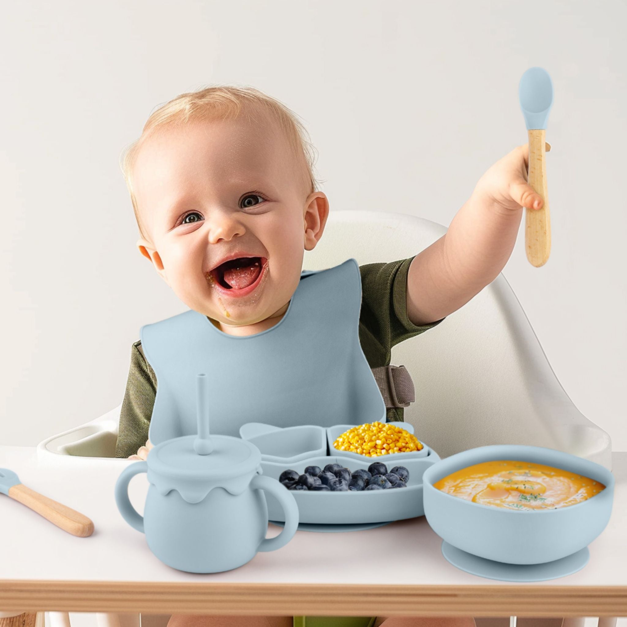 Silicone Baby Feeding Set 11pc Bundle  | Rock Blue