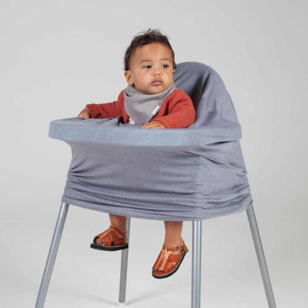 Baby sitting in 5 in 1 Multi Use Cover - Grey Stone (Denim)-Zoesage