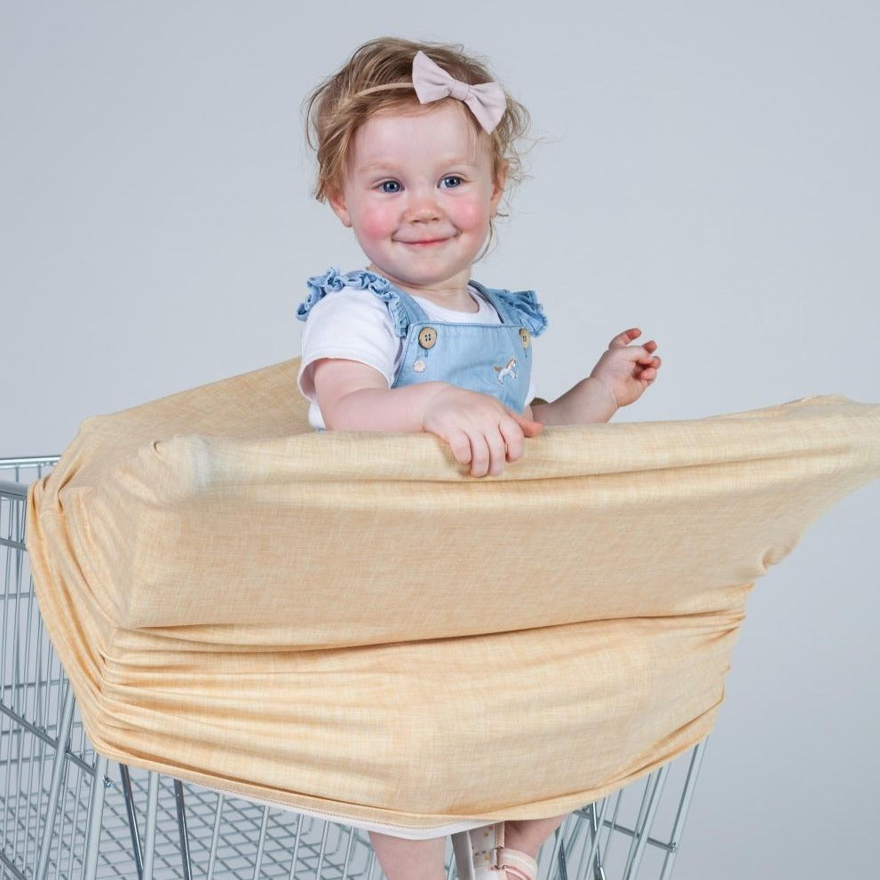 Baby sitting in 5 in 1 Multi Use Cover - Mellow Yellow (Linen)-Zoesage