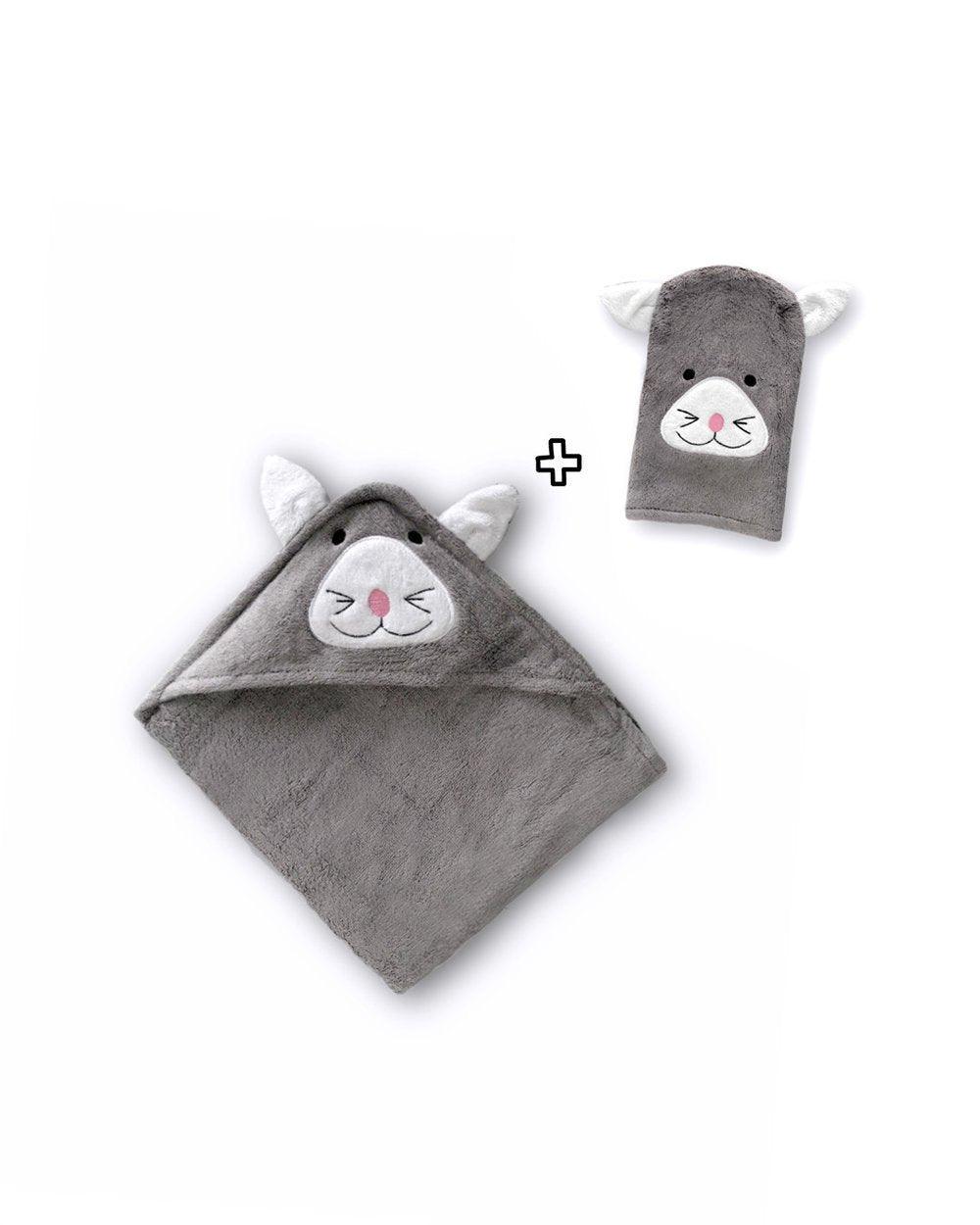Cat Hooded Baby Towel & Mitt