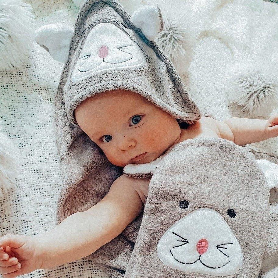 Cat Hooded Baby Towel & Mitt