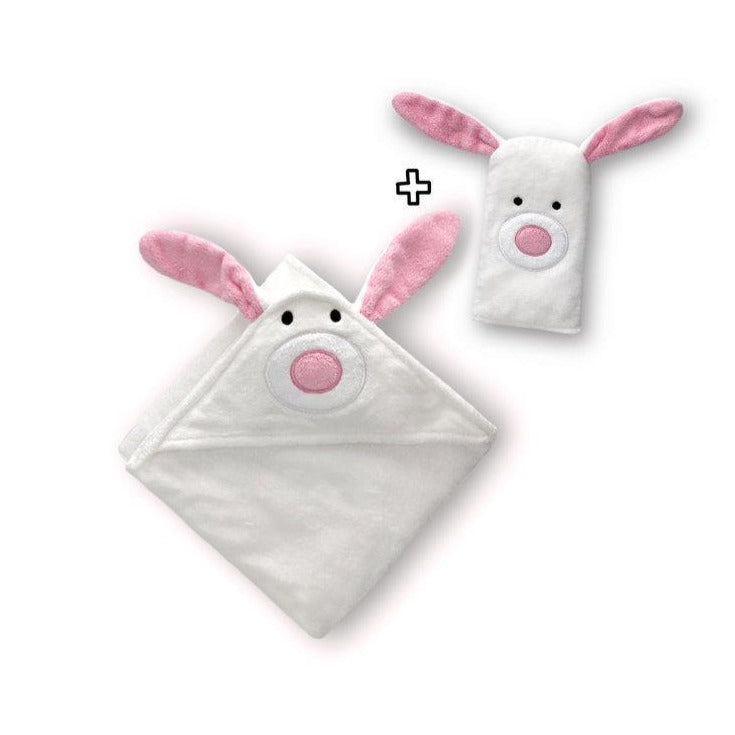 White Bunny Hooded Baby Towel & Mitt – BLANCA - Zoesage